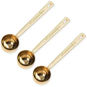 3Pcs Stainless Steel Long Handle Coffee Measuring Scoop Spoons for Measuring Coffee Milk Powder Tea Sugar Grains Flour Protein (Gold)