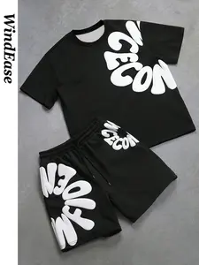 Men's Classic 2-Piece Set, Letter Print Casual, Comfortable Loose Fit T-Shirt & Shorts, American Minimalist Style, Summer Wear