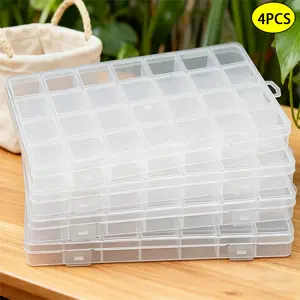 28-Grid PP Plastic Storage Box with Secure Dividers Set of 4 Transparent Jewelry Organizer for Artists DIY Enthusiasts Sort Buttons Beads Small Parts Save Time Space