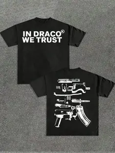 In Draco We Trust Tactical Streetwear Soft Cotton Gun Parts Graphic T-Shirt