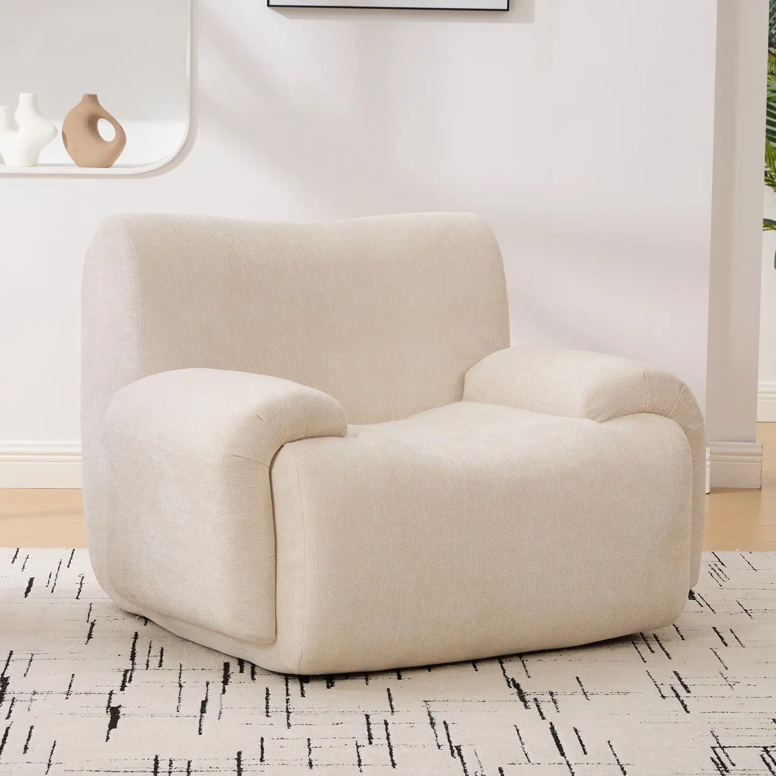 Eyisean 42 in Chenille Oversized Boneless Armchair - Ergonomically Adjustable Deep Seat Comfy Fabric Chair, No Assembly Required, Contemporary Modern Upholstered Accent Chair for Living Room, Quiet Luxury Modern Living Room Furniture, Comfy Fabric Chairs,