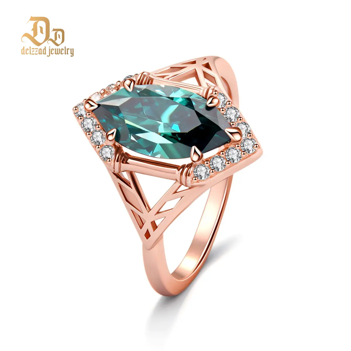 Delzzad 2ct Sparkle Halo Ring Marquise Cut Engagement Ring Synthetic Moissanite Ring Jewelry S925 Green Bliss Ring Perfect Birthday Engagement Wedding Anniversary Christmas Gift