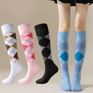 Diamond Grid Student Dance Knee High Jk Style Academy Wind All Seasons Spring Autumn Cosplay Socks, Women's Fashion Footwear