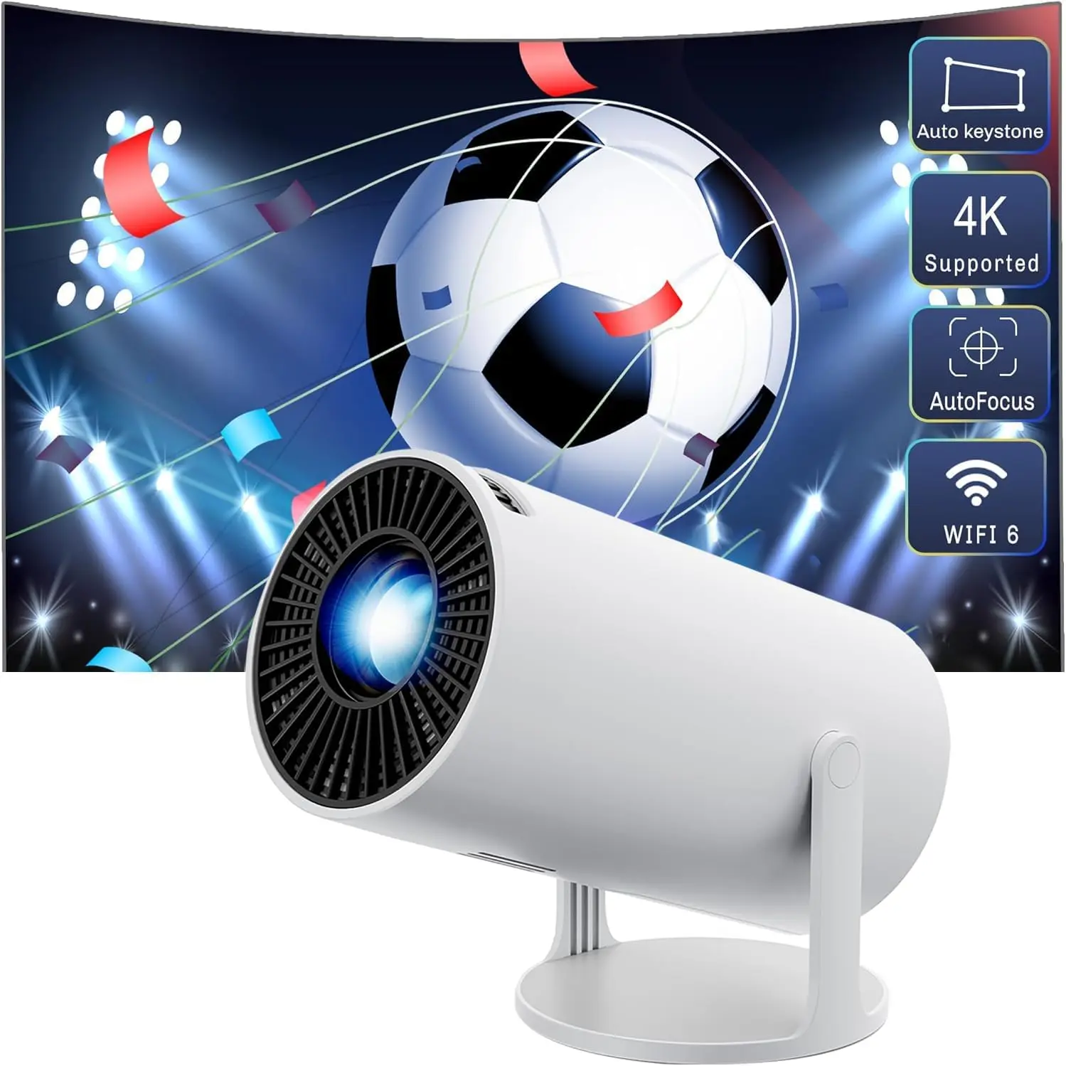 Mini Bluetooth Projector, Support 4K 1080P Portable, 180 Degree Flip, Keystone Horizontal Correction Outdoor, 35-inch - 130-inch Screen Video