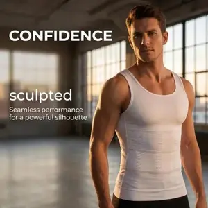 Amoyer 1/2/4 Pack Men Round Neck Compression Tank Top Seamless Slim Fit Body Shaper Vest Tummy Control Abdomen Shaping Corset Top Men Elastic Breathable Gym Workout Fitness Sleeveless Shirt All Season Daily Wear Men Undergarment
