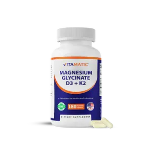 Magnesium Glycinate 200 mg (Elemental) with Vitamin D3 5000 IU & K2 200 mcg – High Absorption Bone, Muscle & Heart Support – 180 Veg Capsules – Non-GMO – Made in USA