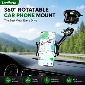 LanParte Heavy-Duty Phone Suction Pad - 360° Rotatable, Heatproof, Foldable Arm, Reusable No Glue Residue, Dashboard/Windshield Compatible Hands-Free Car Mount for iPhone/Android, Truck Road Trips Universal Smartphone Holder
