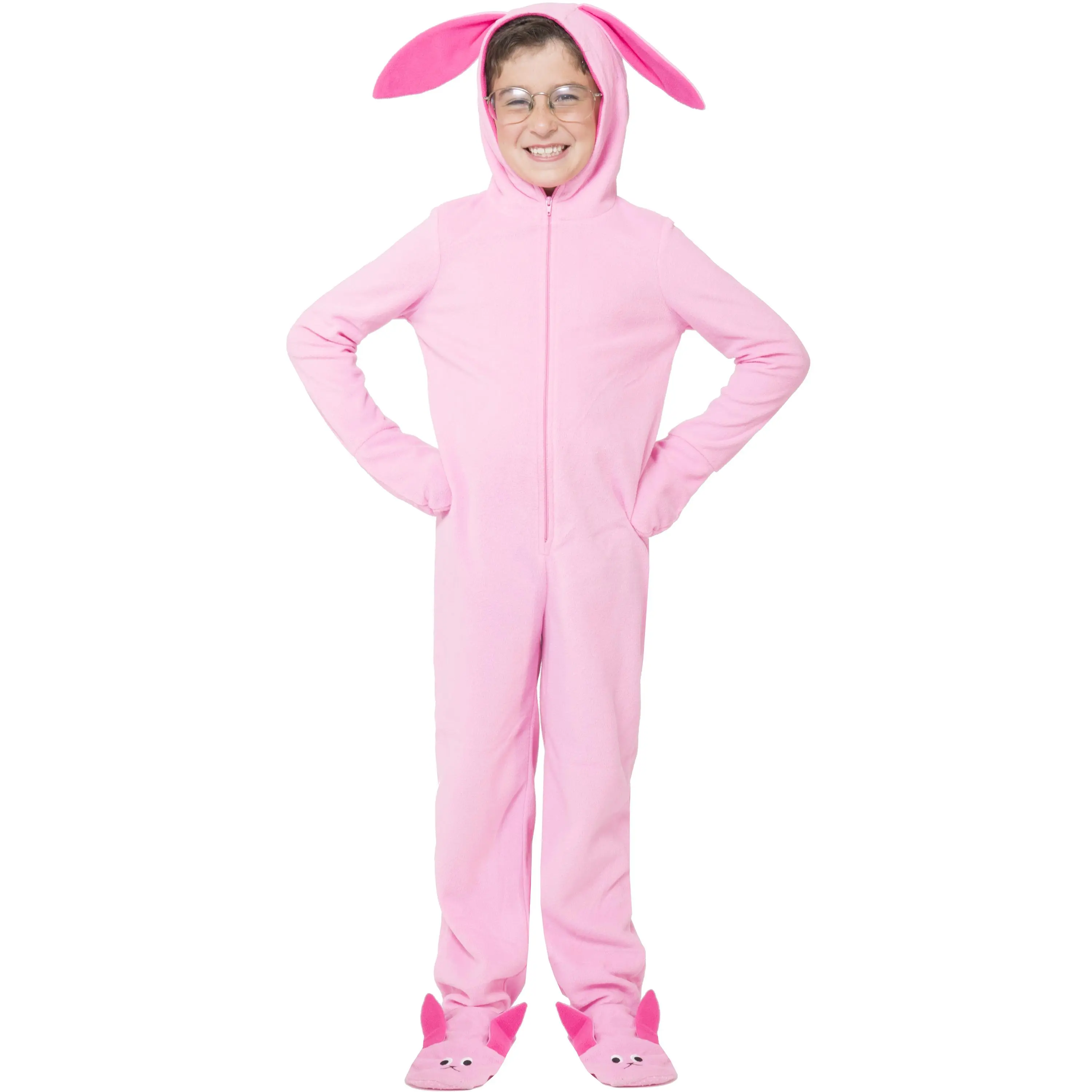 A Christmas Story Kid's Ralphie Deranged Pink Bunny Suit Hooded Costume Union Suit Pajama