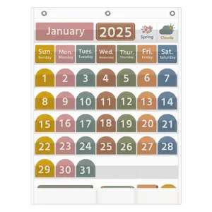 Large White Calendar Pocket Chart with Boho 96 Cards for Classroom, Size:32.25 x 24.13 inch Monthly Calendar and Weather Pocket Chart for Students Learning for Home or School(White)