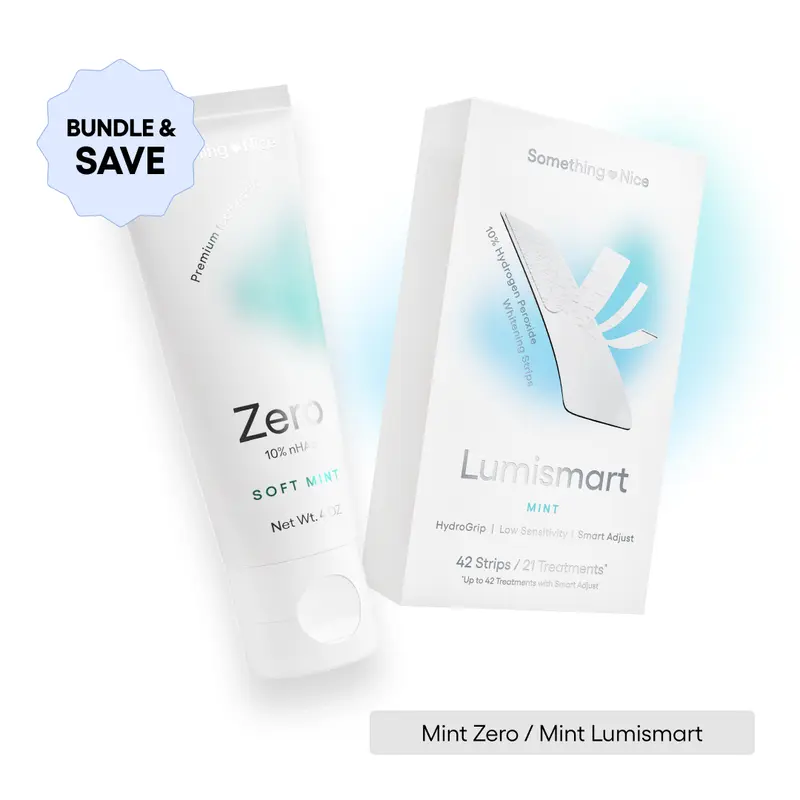 Whitening Kit by Something Nice – Zero 10% nHAp Remineralizing Toothpaste + Lumismart Strips with Smart Adjust Technology – Dentist Designed Cleaning & Whitening Kit from The Bentist