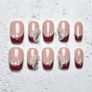 Moonovate | SWEET CRUSH LACE 10pcs Handmade Press On Nails Squval Nails REUSABLE 3D Gel Fake Nails Acrylic Press On Nails											