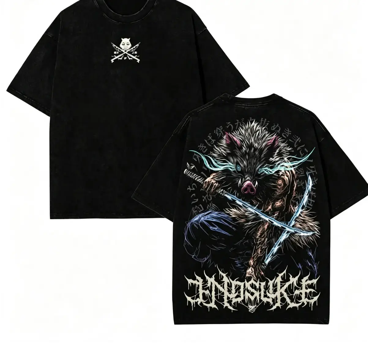 Demon Slayer Mens T-shirt, Inosuke Hashibira Shirt Tanjiro Kamado Tee Printed Kaos Short Sleeve Shirt Casual, Vintage Washed Tee Unisex Oversize Anime Manga Washed Heavyweight Cotton T-shirt all-season casual teeny t-shirt gift good graphic shirt