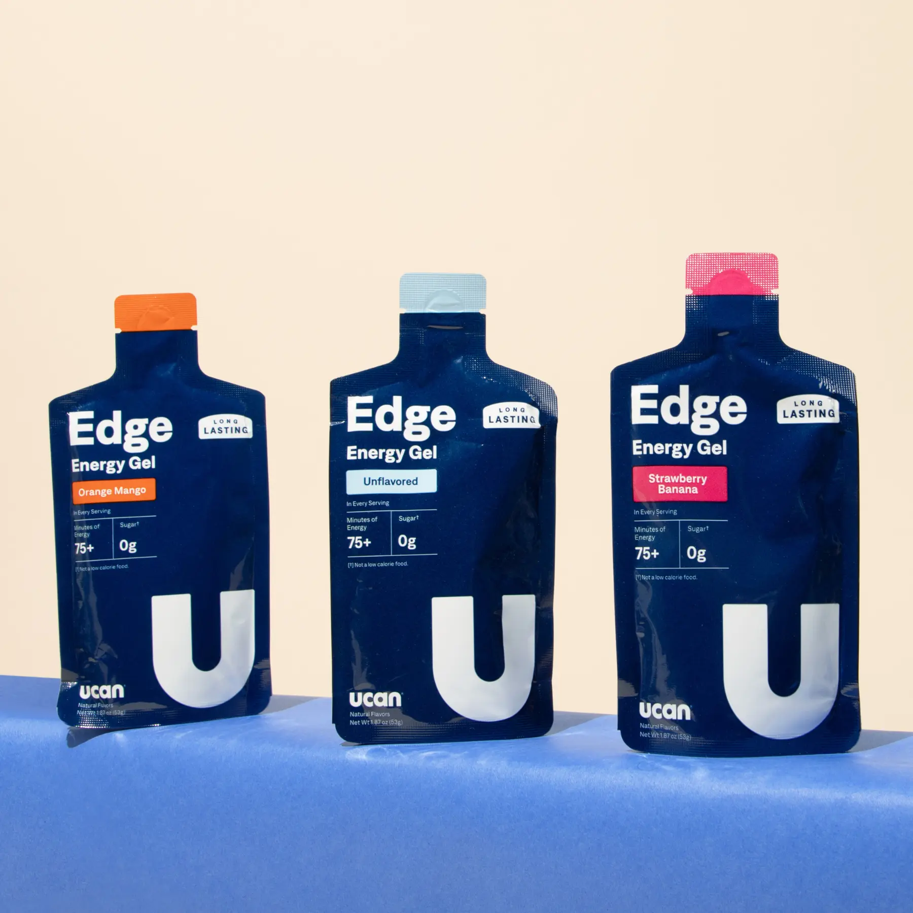 UCAN Energy Gel Intro Pack - 3 Gels in Assorted Flavors - Strawberry Banana, Orange Mango, Original, Crash-Free Energy, No Sugar, Easy on the Stomach