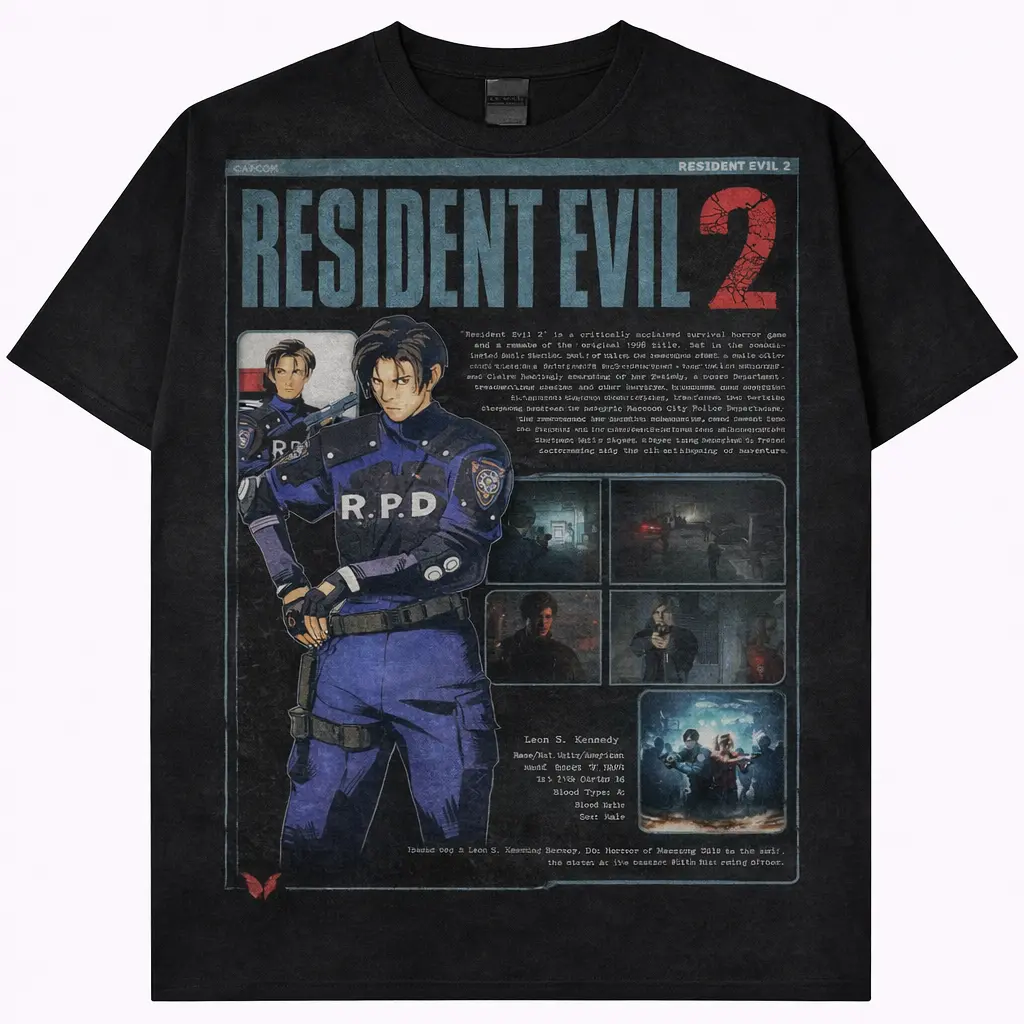 Resident Evil 2 T-shirt, Leon and Claire Graphic Tee, Retro Horror Video Game Shirt, Raccoon City Police Design, Vintage Style, Survival Horror Merch, Capcom, Perfect for Gamers, Horror Lovers, Streetwear