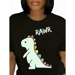 Cute Dino Rawr T-Shirt, Dinosaur Roaring Cartoon Graphic Tee, Unisex Short Sleeve Novelty Apparel for Men Women and Kids, Aesthetic Animal Fashion Top, Prehistoric Creature Streetwear Shirt