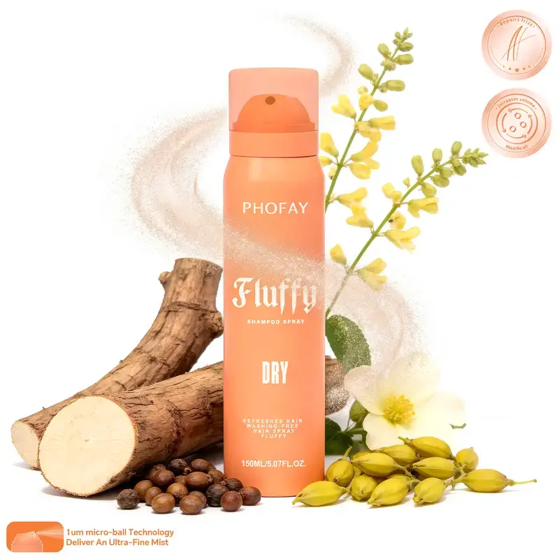 PHOFAY Fluffy Dry Shampoo Spray, No Rinse Instant Oil Absorb Hair Refresher, White Tea Suffix Volumizing Dry Hair Spray for Oily Fine Flat Hair Men Women 150ML