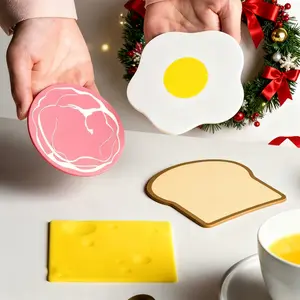1pc of Silicone Coaster for HCute Food Shapedome Decor, Available in Four Designs: Ham, Cheese, Egg, And Toast Shapes.It Is Non-Slip, Heat-Resistant, And Serves As a Coffee Coaster And Desktop Protector.Easy to Clean by Hand, Perfect for Families, Cafes