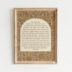 Psalm 23 Printable Christian Wall Art Print, Scripture Prints, Bible Verse Artwork, Vintage, Antique Textile, Lord is Shepherd, Floral