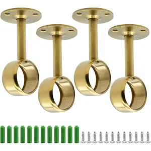 4Pcs 1-1/4 Inch(32mm) Ceiling Mount Curtain Rod Brackets, Stainless Steel Shower Curtain Closet Rod Holder Ceiling Mount Pipe Flange Socket (Gold)