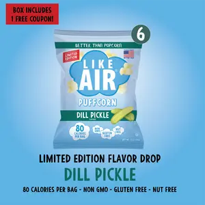 Dill Pickle Puffcorn Single Serve - 6 bags - Like Air Puffcorn