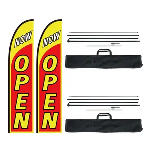 VEVOR Open Flags with Pole Kit, Advertising Flags for Business Outside, Advertising Feather Flag Kit, Includes 2 Banner Flags, 2 Poles, 2 Ground Stakes, Open Sign Swooper Flags for Businesses 16.3 FT Aluminum Lightweight