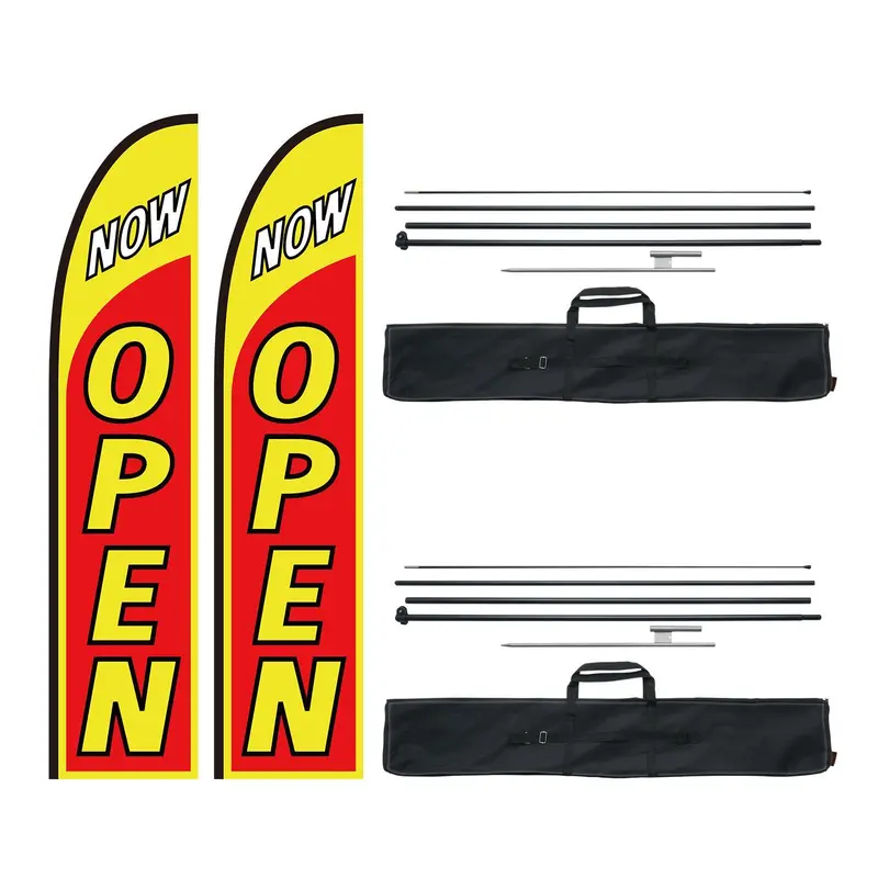 VEVOR Open Flags with Pole Kit, Advertising Flags for Business Outside, Advertising Feather Flag Kit, Includes 2 Banner Flags, 2 Poles, 2 Ground Stakes, Open Sign Swooper Flags for Businesses 16.3 FT Aluminum Lightweight