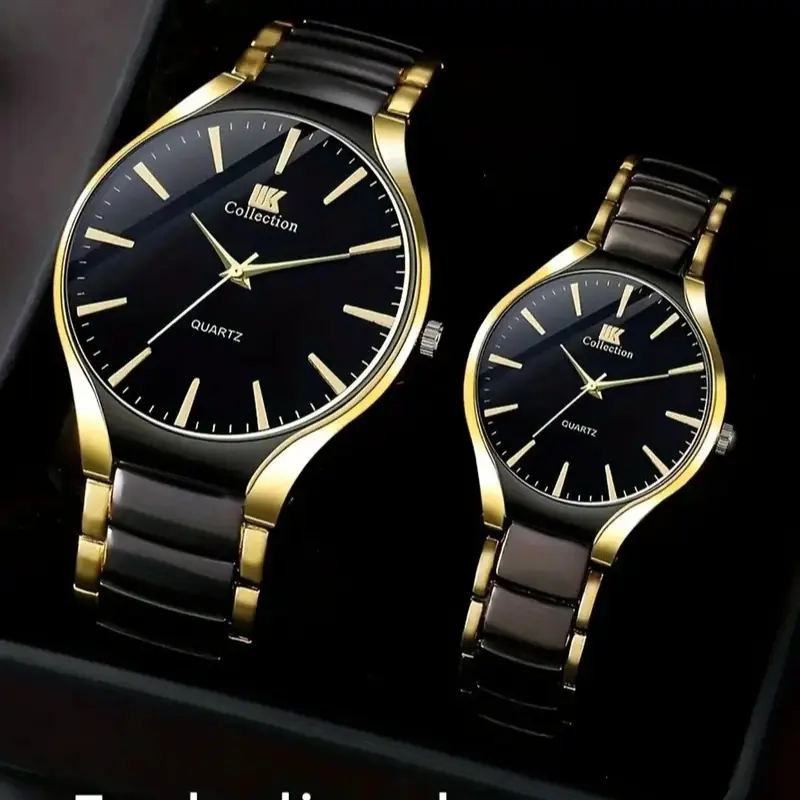 Unisex Stylish Watch 2-Pcs Gift-Ready Duo, Simple Stainless Steel-Strap Quartz Watch Set, Business Casual Fashion Jewelry for Party Gifting (Home Supplies Presents)