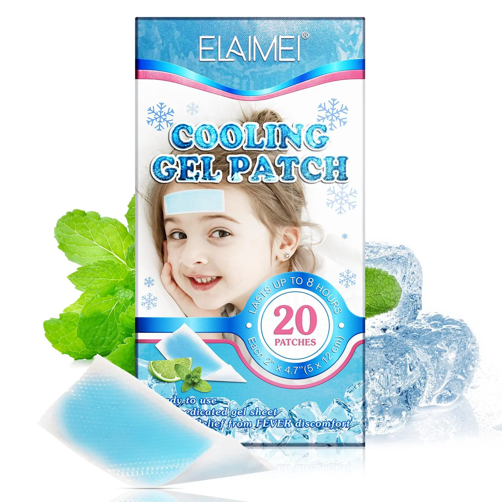 20 Sheets ELAIMEI Cooling Patches, Ice Cool Stickers for Fever Relief & Heat Reduction, Summer Essential Cold Therapy Solution