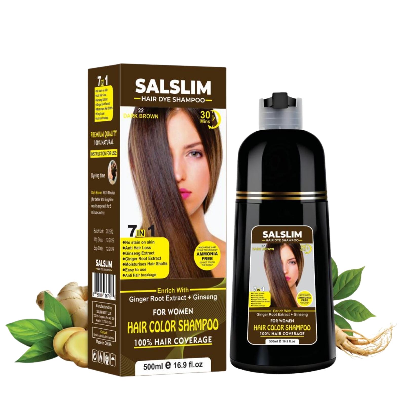 SALSLIM 7-in-1 Hair Dye Shampoo | Hair Color Shampoo for Gray Hair | Herbal & Natural Hair Dye Shampoo with Ginseng & Ginger Roots | Ammonia Free | Long Lasting | Men & Women SALSLIM 7-in-1 Hair Dye Shampoo | Hair Color Shampoo for Gray Hair | Herbal & Natural Hair Dye Shampoo with Ginseng & Ginger Roots | Ammonia Free | Long Lasting | Men & Women