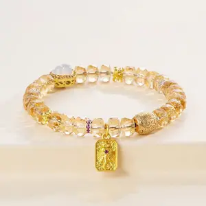 Natural Citrine Beaded Natural Crystal Bracelet, Chinese Feng Shui Accessory for Wealth Attraction, Fortune Gathering, Asset Guarding, Protection and Safety, Consecrated by a Taoist Priest