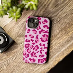 Pink Leopard Print Phone Case  Hot Pink Cheetah Print Phone Cover, Cute Girly Animal Print Aesthetic Protective Case