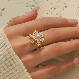 Double Rotatable Snowflake Ring for Women, High-End Luxury Ring, Niche Style, Trendy Jewelry