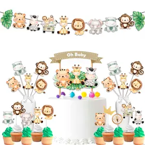 Wild Jungle Safari Party Decor Set - Adorable Cake Topper, Cupcake Toppers, Centerpieces & Banner - Roaring Fun for a Wild Celebration