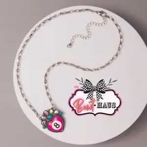 PINK Eight ball necklace western style cowgirl ring rhinestone teal turquoise western girly girlie mom sister wife girlfriend gift anniversary birthday gun shotgun shell unique trending trendy jewelry Valentine’s Day gifts birthday gift for gf womans gift