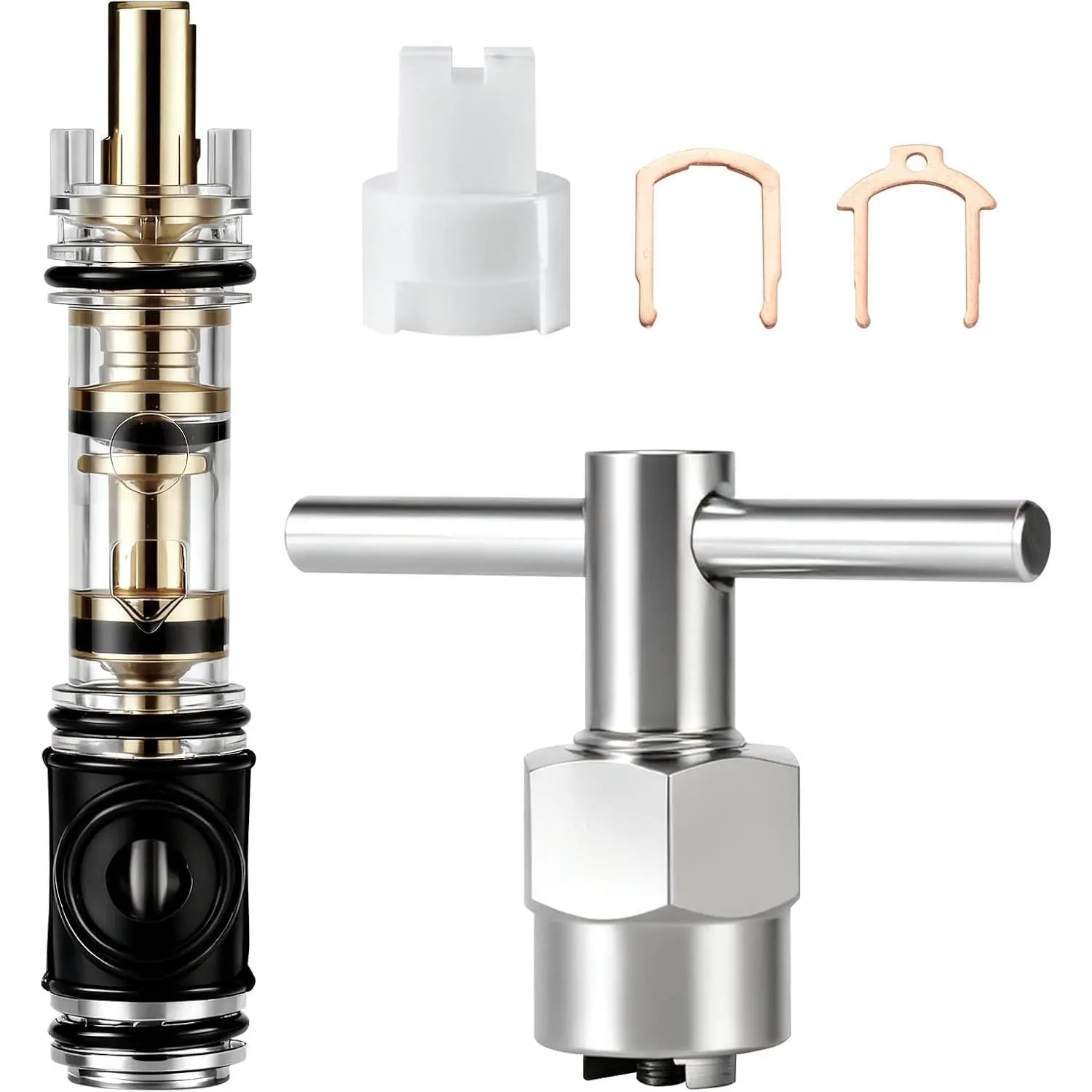 Rugged Brass Water Saver Shower Cartridge Full Set - 1-Piece with 104421 Cartridge Removal Tool, Durable Leak-Proof, Faucet Performance Booster, Compatible with Moen 1225/1225B for 1-Handle Bathroom Faucet/Shower Replacements