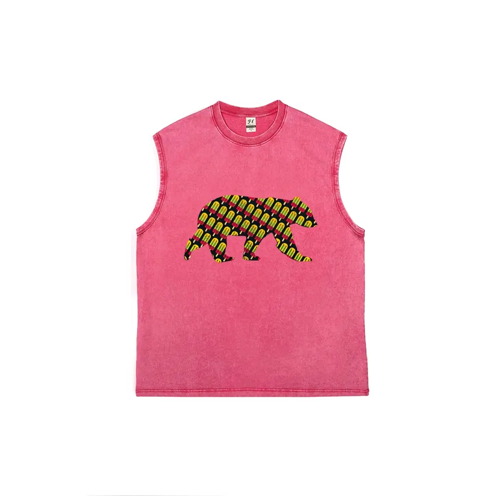 BearlyBrand Summer Popsicle Bear Gay Bear Pride Washed Cotton Tank Top for Men, LGBTQ+ Rainbow Ice Pop Graphic Sleeveless Muscle Shirt, Distressed Summer Pride Undershirt