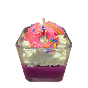 Donuts Candles - Pink Donut Design with Colorful Sprinkles in Clear Container