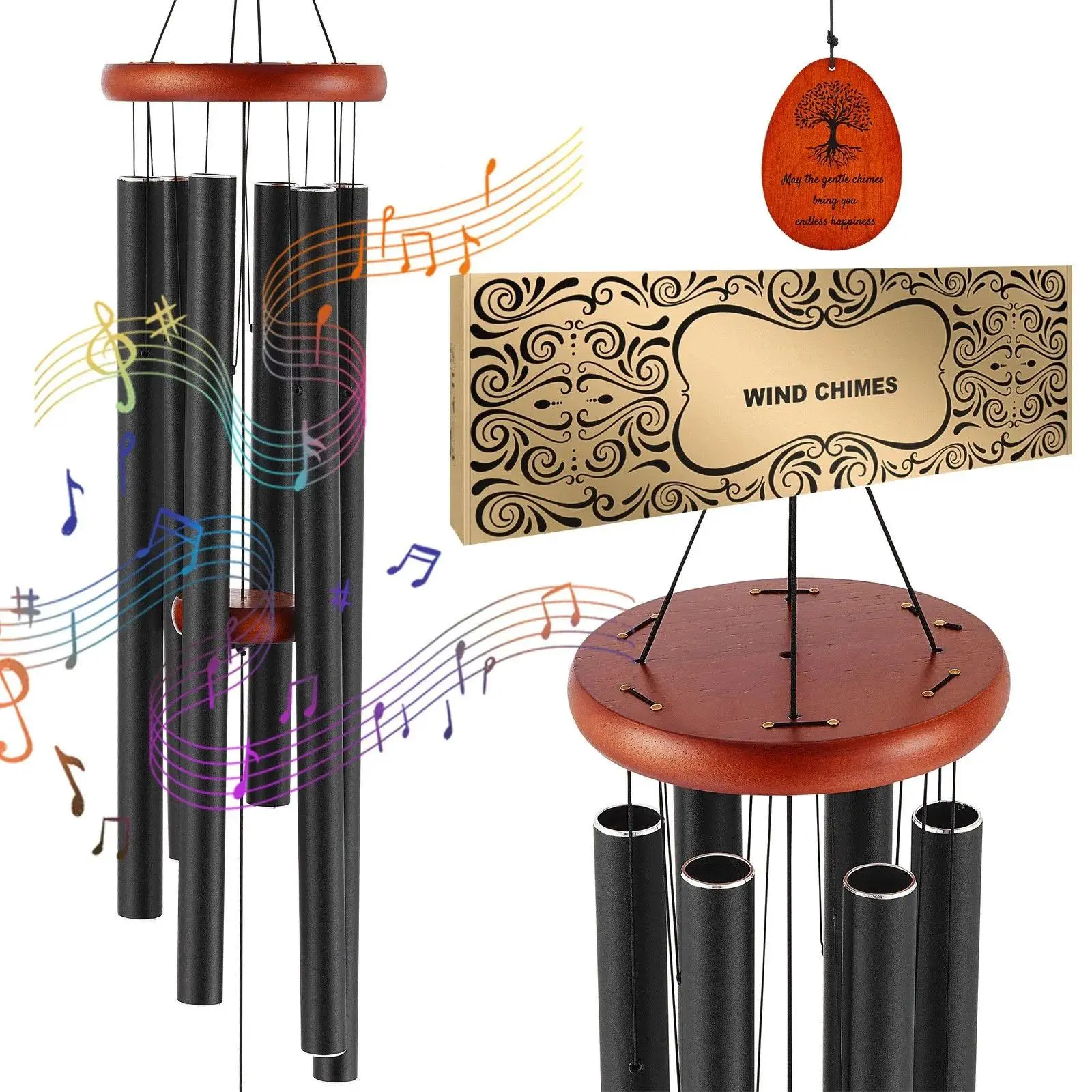 41 Inch Large Outdoor Wind Chimes, Premium Bronze Metal Wind Chimes with 6 Thickened Aluminum Tubes, Elegant Deep Tone Wind Bell Ornament, Stylish Outdoor Decor for Patio, Porch, Garden, Backyard & Home Landscape Decoration