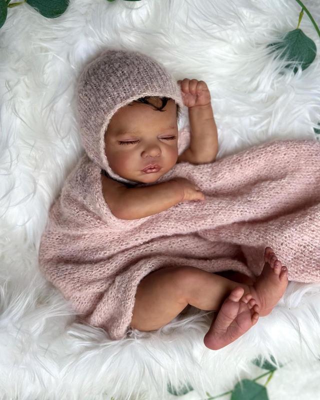 Reborn Baby Doll Black Girl 19 Inch Realistic Newborn Baby Dolls Realistic African American Reborn Doll Toy with Clothes Soft Silicone Vinyl Head & Limbs Lifelike Details Handmade Realistic Veins & Facial Expressions