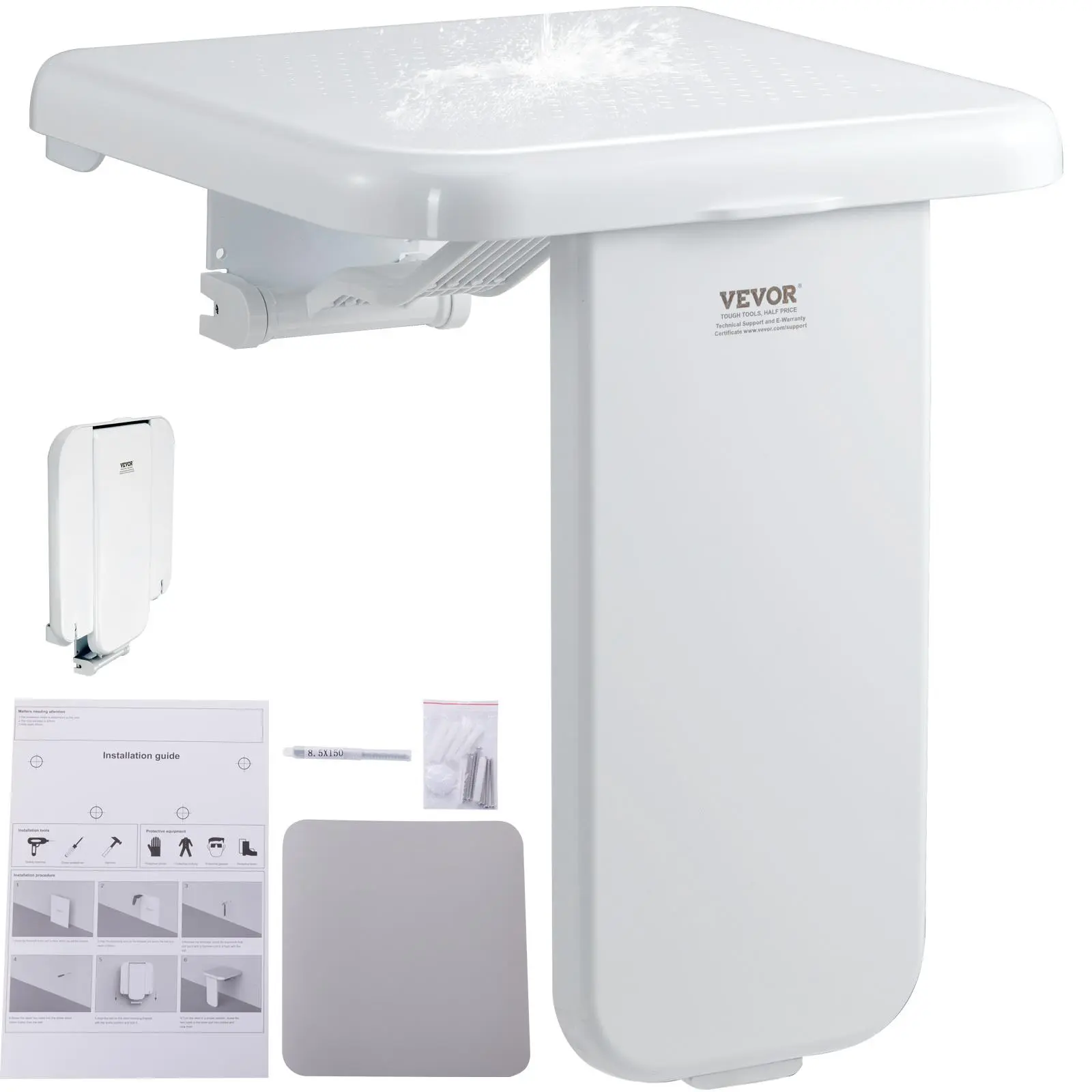 VEVOR Folding ABS Shower Seat, 15.7'' x 16.7'' Unfolded, Wall Mounted Fold Up Shower Bench with 440 lbs Load Capacity, Space Saving Fold Down Shower Chair for Seniors Pregnant Women Children Adults#BackToSchool
