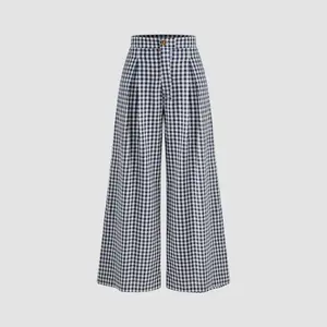 Cider [size 0-26] Cotton-blend High Rise Gingham Pocket Wide Leg Trousers
