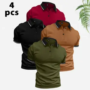 Men's classic vintage short-sleeved polo shirt, pack of 4. Features slightly stretchy and comfortable fabric, regular fit, and a solid color design with a stylish button-down collar.  A perfect gift for your husband or boyfriend.