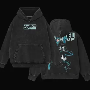 Superstyle MTU Spidey vs Mark Grayson Invincible War Comic Double Printed Oversize Lightweight Acid Washed Hoodie TV Series Graphic Cotton Hoodie A3G 8N6