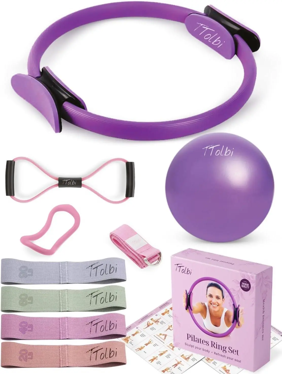 Pilates Ring and Ball Set with Video Tutorials, 10-In-1 Home Pilates Kit