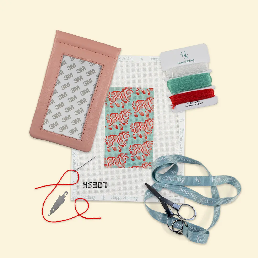 Happy Stitching - Zany Zebras Eyeglasses Case Needlepoint Kit - All-in-One, Self-Finish Needlepoint Kit
