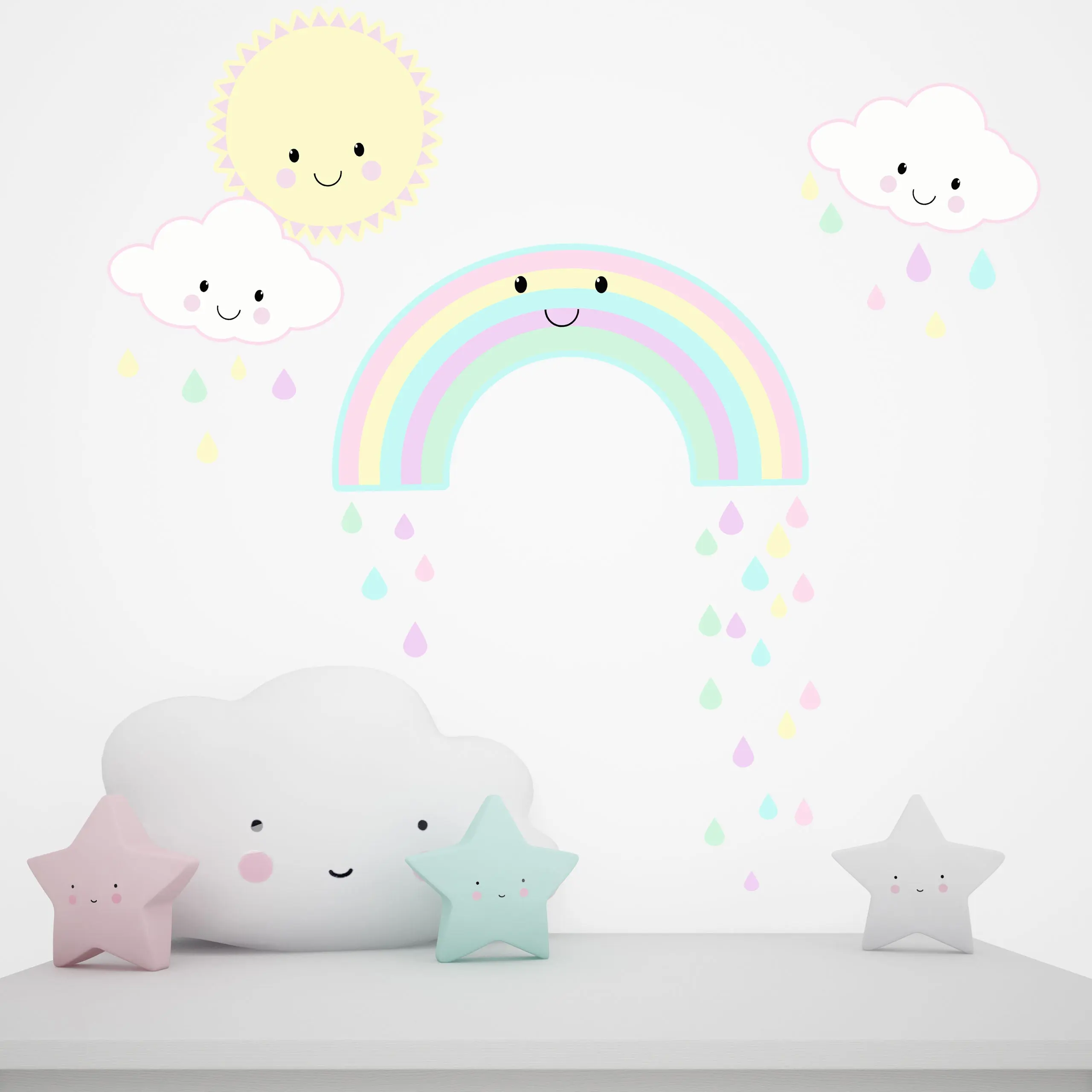 Kawaii Smiley Rainbow Sun Clouds Wall Decals