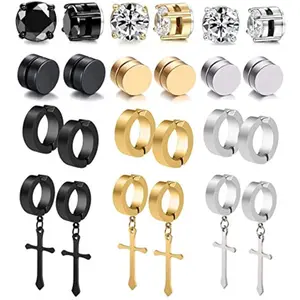 12 Pairs Stainless Steel Non Pierced Magnetic Earrings for Men Women Clip on Dangle Magnet Earrings Set