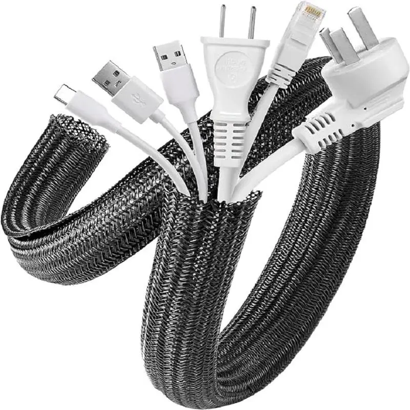 Flexible Expandable PET Nylon Braided Cable Sleeves - High Temperature Resistant Cord Organization Wire Protector Cover, 1M/3M/5M Wrapping Casing for Desk PC, TV Electrical Wires, Automotive Motorcycle