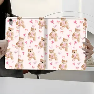 Pink Teddy Bear iPad Case  Kawaii Bow - Patterned Design, Protective Cover iPad Book-Style Case for iPad Pro 2022 2021 2020 2019, with pencil slot，suitable for ipad mini pro air.  Scratch-resistant ultra-thin protective case，shock-resistant full cover