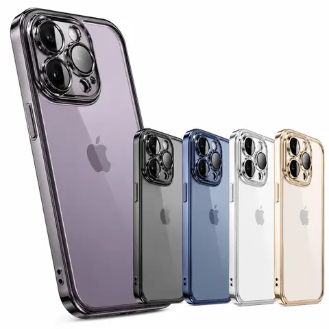 Anneaux Direct Store Luxury Plating Clear Phone Case For iPhone 17 Air 17 16 15 14 11 12 13 Pro Max Plus Shockproof Cover Camera Lens Protection Accessories Screen Protector Smartphone Protective Cellphone